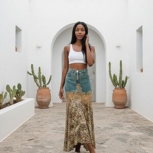 Newport News  Denim and Leopard Maxi Skirt